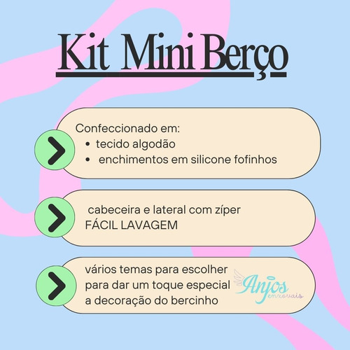 Kit Mini Berço 100% Algodão Menina Rose Rosa Velho Laços